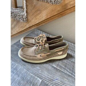 Sperry Top-Sider Ivyfish Tan/Olive Canvas Boat Women's Shoes Sz 9M